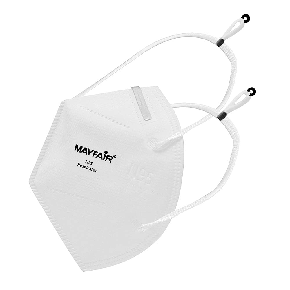 Mayfair N95 Reusable Face Mask, Head Loop Style Protective 5 Layered Filtration with Melt Blown and 5 Protective Layers for Unisex White (Pack of 25, Head Loop)